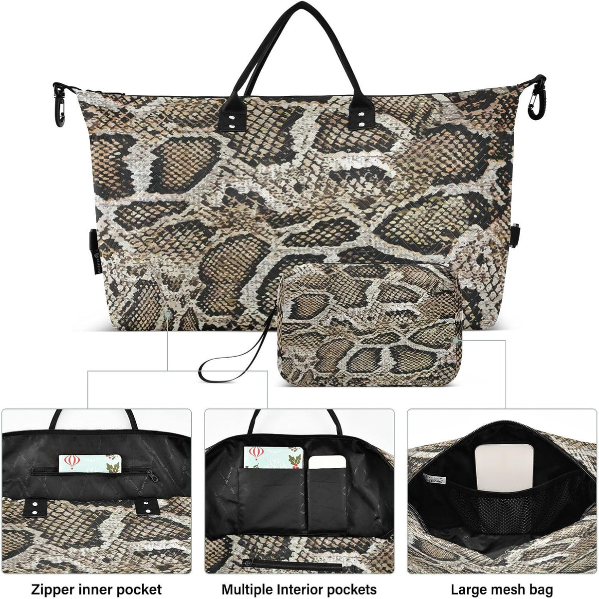 Rose Gold Leopard Print Travel Duffel Sport Tote Gym Weekender Overnight Carry On Fitness Dance Go-To Daily Bag