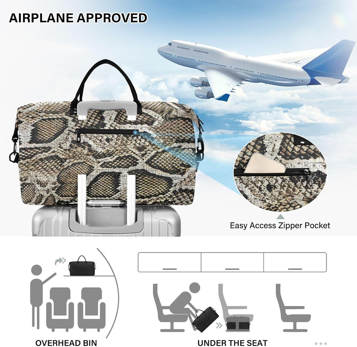 Rose Gold Leopard Print Travel Duffel Sport Tote Gym Weekender Overnight Carry On Fitness Dance Go-To Daily Bag