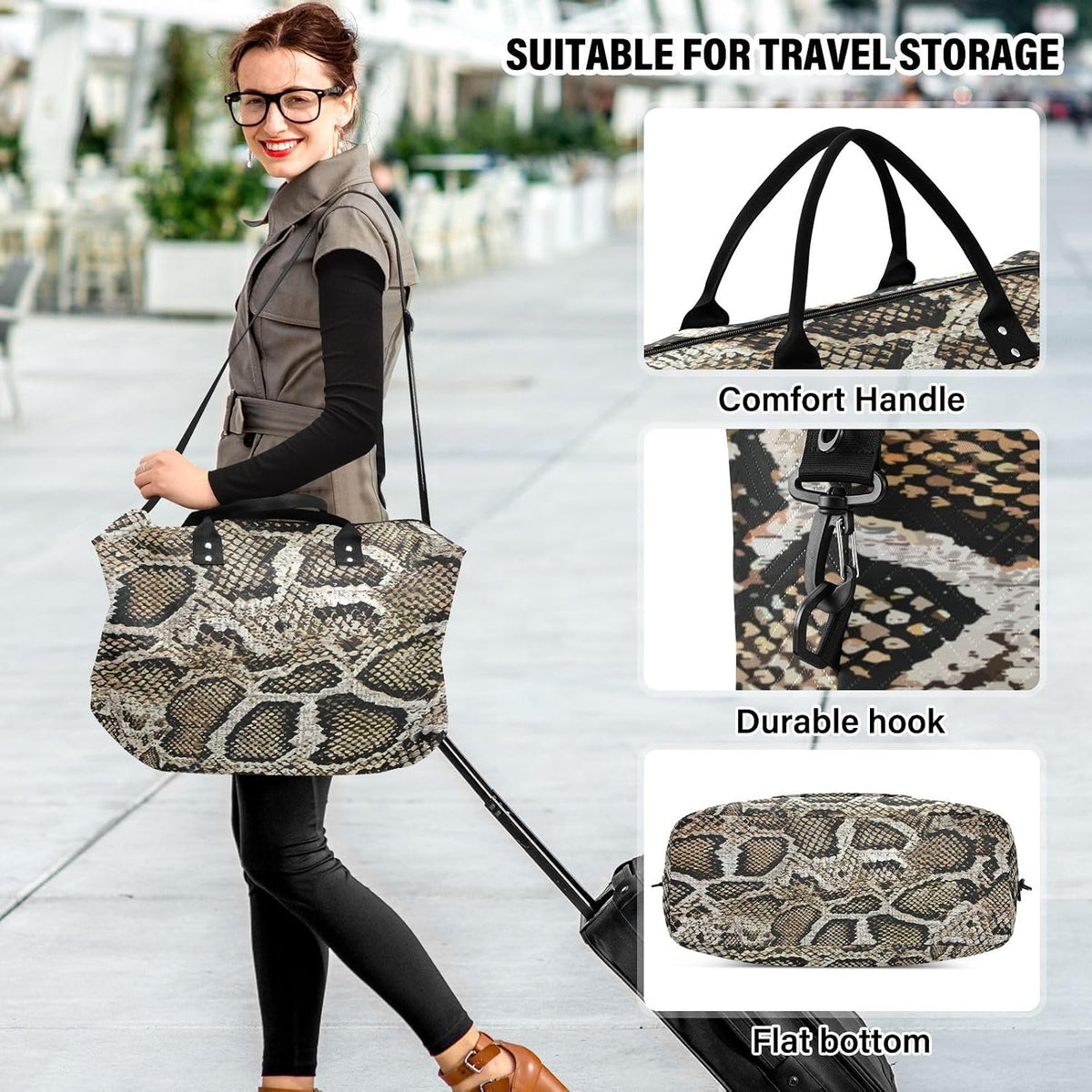 Rose Gold Leopard Print Travel Duffel Sport Tote Gym Weekender Overnight Carry On Fitness Dance Go-To Daily Bag