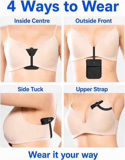 RFID-Blocking Travel Bra Wallet, Hidden Money Pouch with Elastic Strap | Ideal Secret Pocket to Protect Your Passport, Credit Cards, Cash and Valuables Under-Clothes, Nude