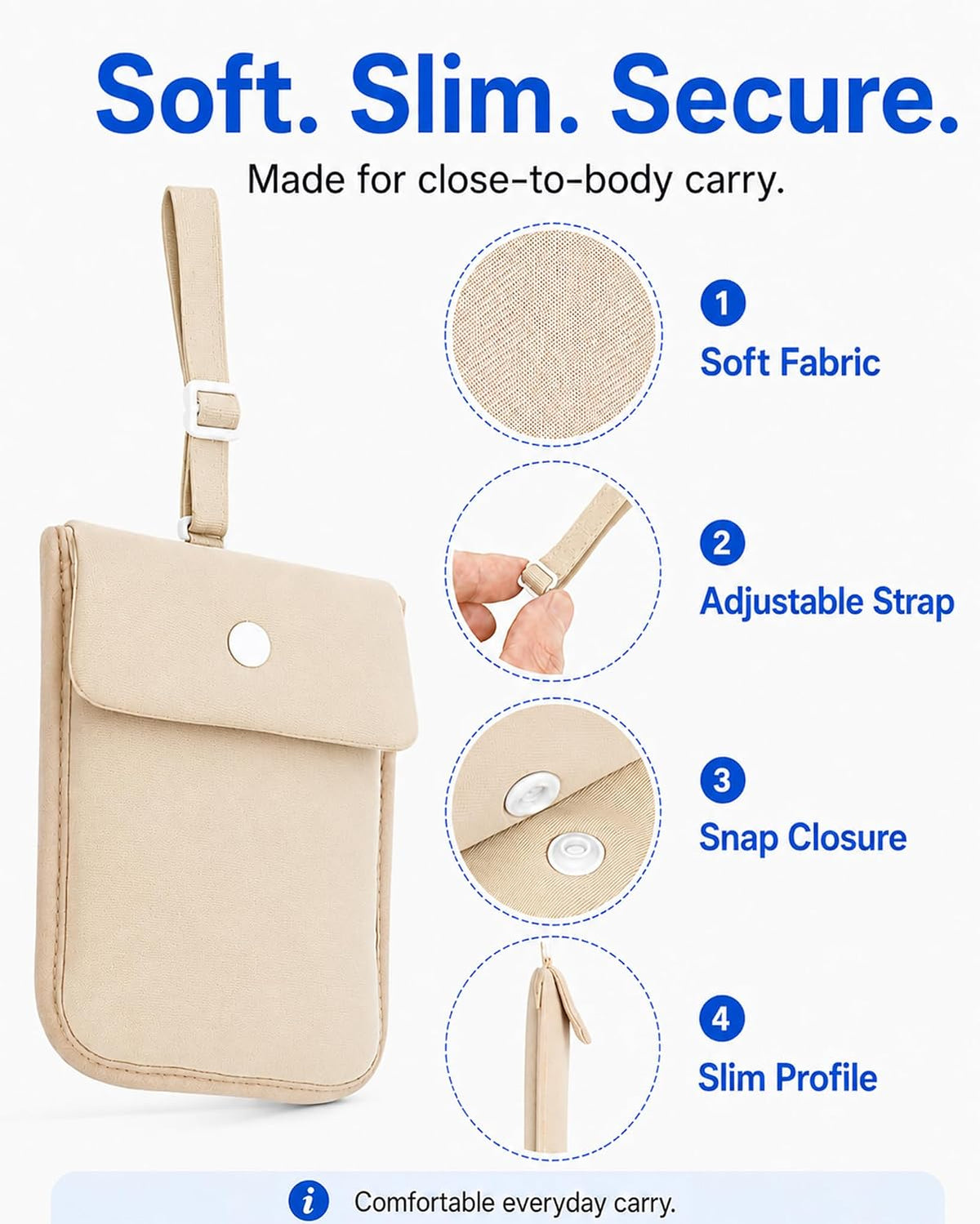 RFID-Blocking Travel Bra Wallet, Hidden Money Pouch with Elastic Strap | Ideal Secret Pocket to Protect Your Passport, Credit Cards, Cash and Valuables Under-Clothes, Nude