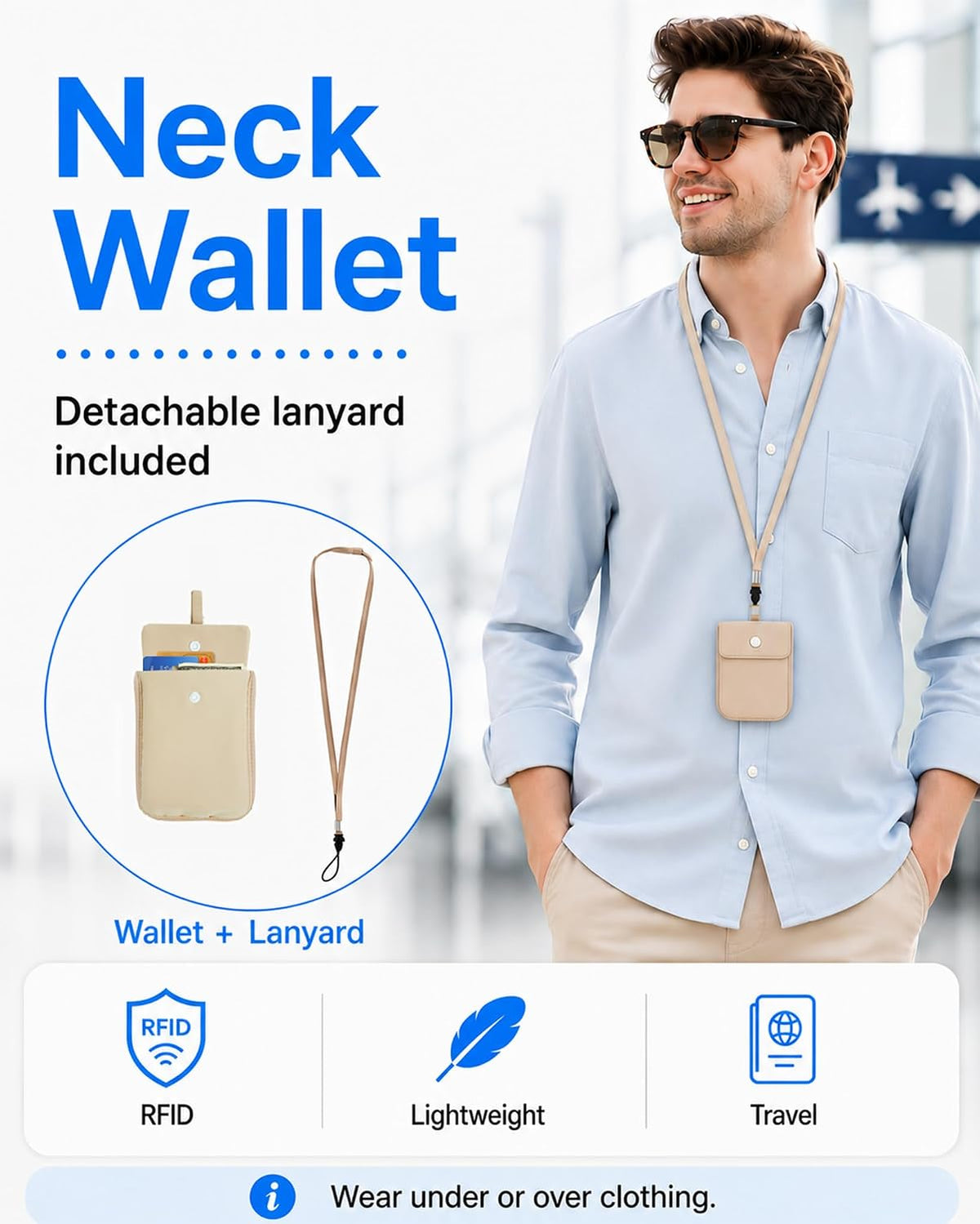 RFID-Blocking Travel Bra Wallet, Hidden Money Pouch with Elastic Strap | Ideal Secret Pocket to Protect Your Passport, Credit Cards, Cash and Valuables Under-Clothes, Nude