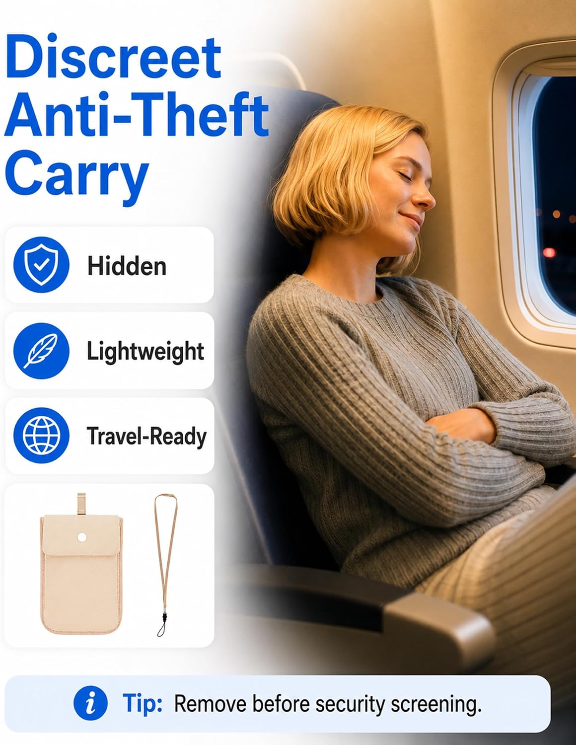 RFID-Blocking Travel Bra Wallet, Hidden Money Pouch with Elastic Strap | Ideal Secret Pocket to Protect Your Passport, Credit Cards, Cash and Valuables Under-Clothes, Nude