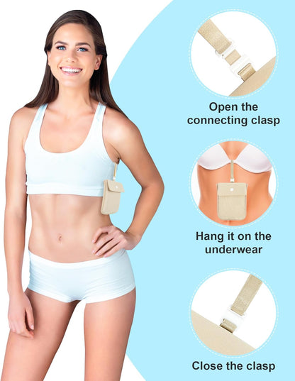 RFID-Blocking Travel Bra Wallet, Hidden Money Pouch with Elastic Strap | Ideal Secret Pocket to Protect Your Passport, Credit Cards, Cash and Valuables Under-Clothes, Nude