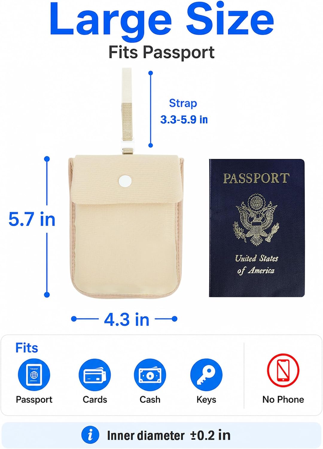 RFID-Blocking Travel Bra Wallet, Hidden Money Pouch with Elastic Strap | Ideal Secret Pocket to Protect Your Passport, Credit Cards, Cash and Valuables Under-Clothes, Nude