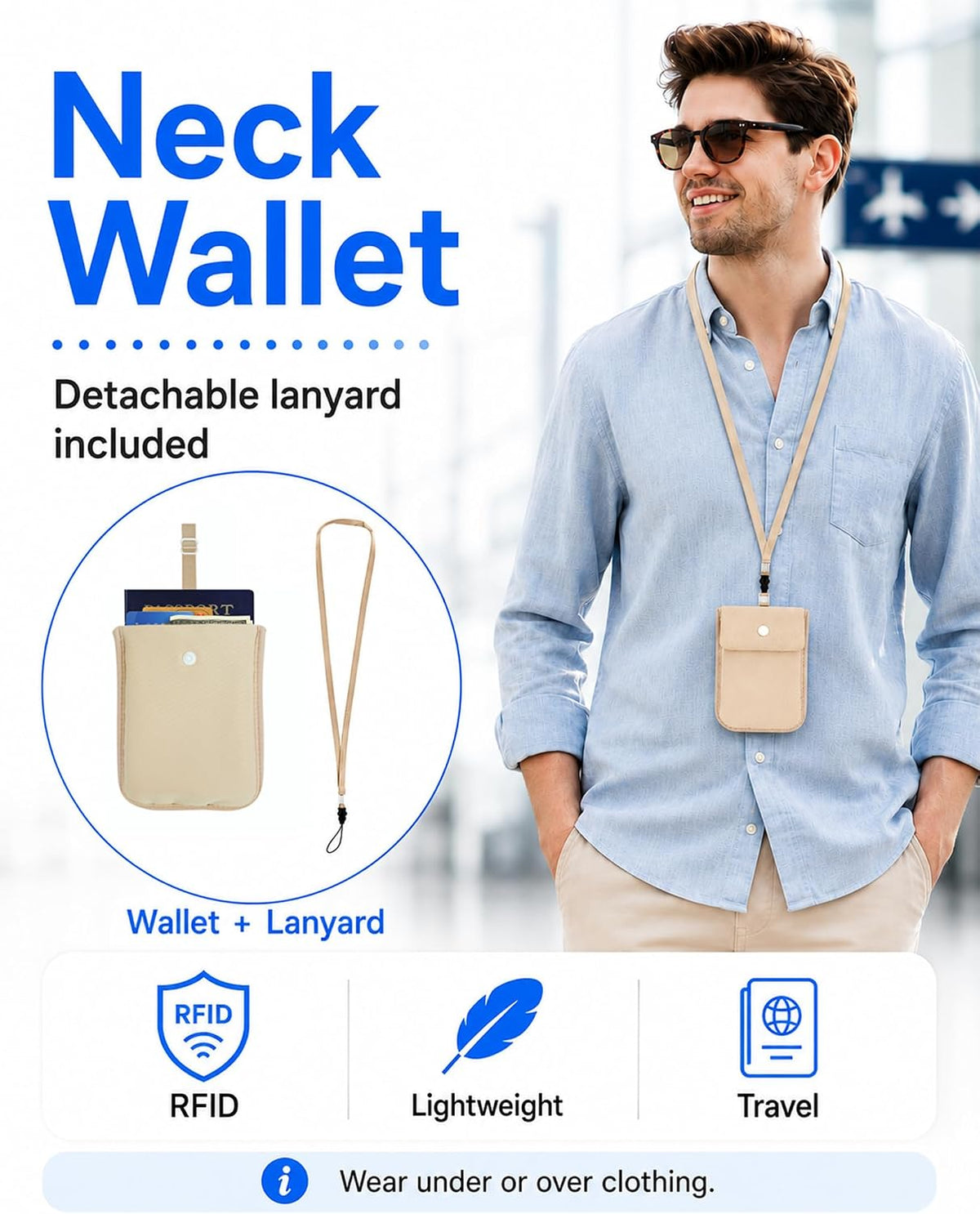 RFID-Blocking Travel Bra Wallet, Hidden Money Pouch with Elastic Strap | Ideal Secret Pocket to Protect Your Passport, Credit Cards, Cash and Valuables Under-Clothes, Nude