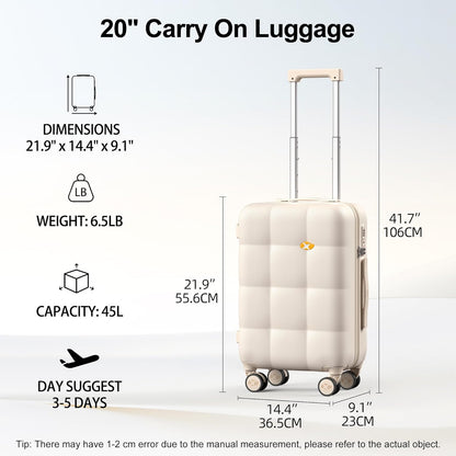 Hardshell Carry On Luggage with Spinner Wheels & Built-in TSA Lock,PC Durable Suitcase Rolling Luggage with Scratch-Resistant Surface, Pink