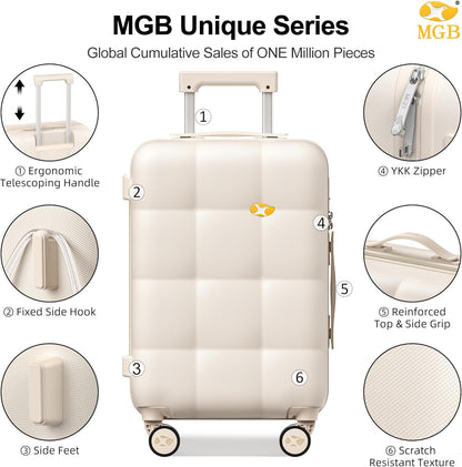 Hardshell Carry On Luggage with Spinner Wheels & Built-in TSA Lock,PC Durable Suitcase Rolling Luggage with Scratch-Resistant Surface, Pink