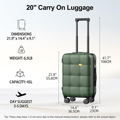 Hardshell Carry On Luggage with Spinner Wheels & Built-in TSA Lock,PC Durable Suitcase Rolling Luggage with Scratch-Resistant Surface, Pink
