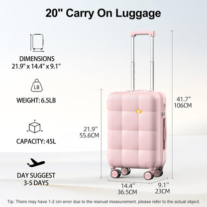 Hardshell Carry On Luggage with Spinner Wheels & Built-in TSA Lock,PC Durable Suitcase Rolling Luggage with Scratch-Resistant Surface, Pink