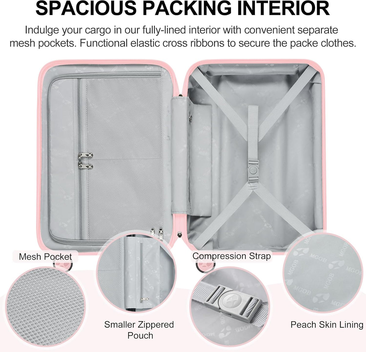 Hardshell Carry On Luggage with Spinner Wheels & Built-in TSA Lock,PC Durable Suitcase Rolling Luggage with Scratch-Resistant Surface, Pink