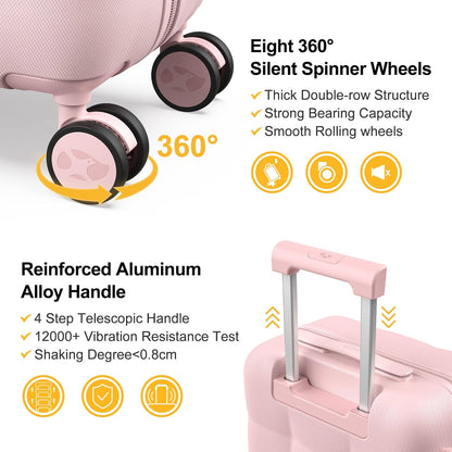 Hardshell Carry On Luggage with Spinner Wheels & Built-in TSA Lock,PC Durable Suitcase Rolling Luggage with Scratch-Resistant Surface, Pink