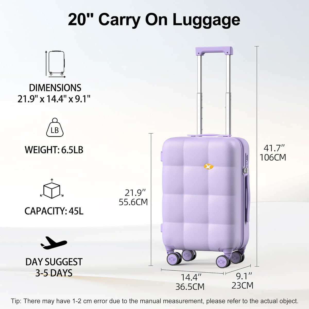 Hardshell Carry On Luggage with Spinner Wheels & Built-in TSA Lock,PC Durable Suitcase Rolling Luggage with Scratch-Resistant Surface, Pink