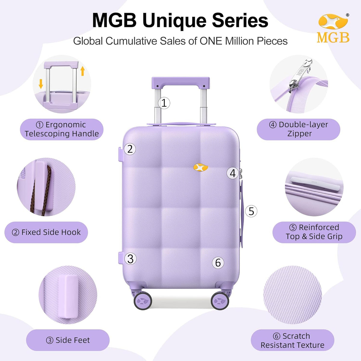Hardshell Carry On Luggage with Spinner Wheels & Built-in TSA Lock,PC Durable Suitcase Rolling Luggage with Scratch-Resistant Surface, Pink