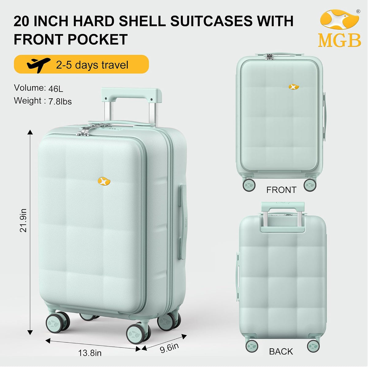 Hardshell Carry On Luggage with Spinner Wheels & Built-in TSA Lock,PC Durable Suitcase Rolling Luggage with Scratch-Resistant Surface, Pink