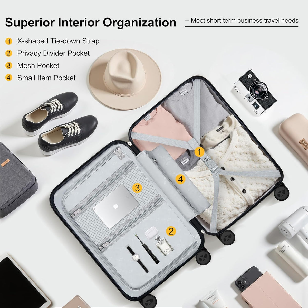 Hardshell Carry On Luggage with Spinner Wheels & Built-in TSA Lock,PC Durable Suitcase Rolling Luggage with Scratch-Resistant Surface, Pink