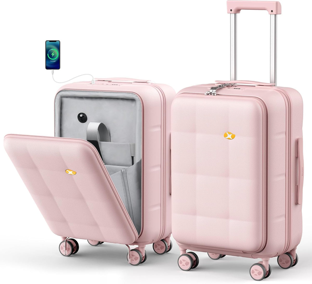 Hardshell Carry On Luggage with Spinner Wheels & Built-in TSA Lock,PC Durable Suitcase Rolling Luggage with Scratch-Resistant Surface, Pink