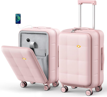 Hardshell Carry On Luggage with Spinner Wheels & Built-in TSA Lock,PC Durable Suitcase Rolling Luggage with Scratch-Resistant Surface, Pink