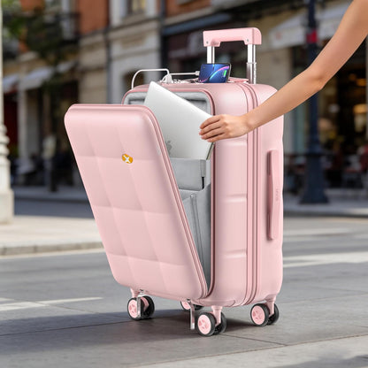 Hardshell Carry On Luggage with Spinner Wheels & Built-in TSA Lock,PC Durable Suitcase Rolling Luggage with Scratch-Resistant Surface, Pink