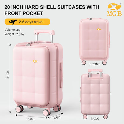 Hardshell Carry On Luggage with Spinner Wheels & Built-in TSA Lock,PC Durable Suitcase Rolling Luggage with Scratch-Resistant Surface, Pink
