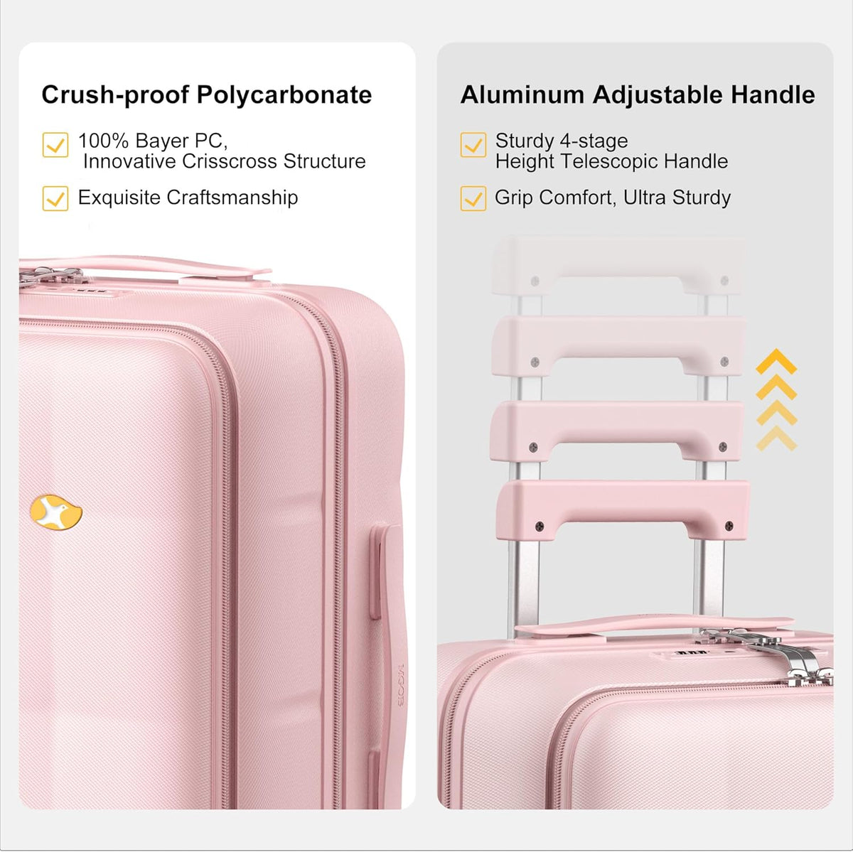 Hardshell Carry On Luggage with Spinner Wheels & Built-in TSA Lock,PC Durable Suitcase Rolling Luggage with Scratch-Resistant Surface, Pink