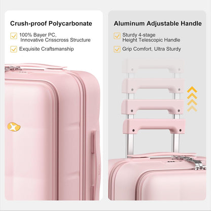 Hardshell Carry On Luggage with Spinner Wheels & Built-in TSA Lock,PC Durable Suitcase Rolling Luggage with Scratch-Resistant Surface, Pink
