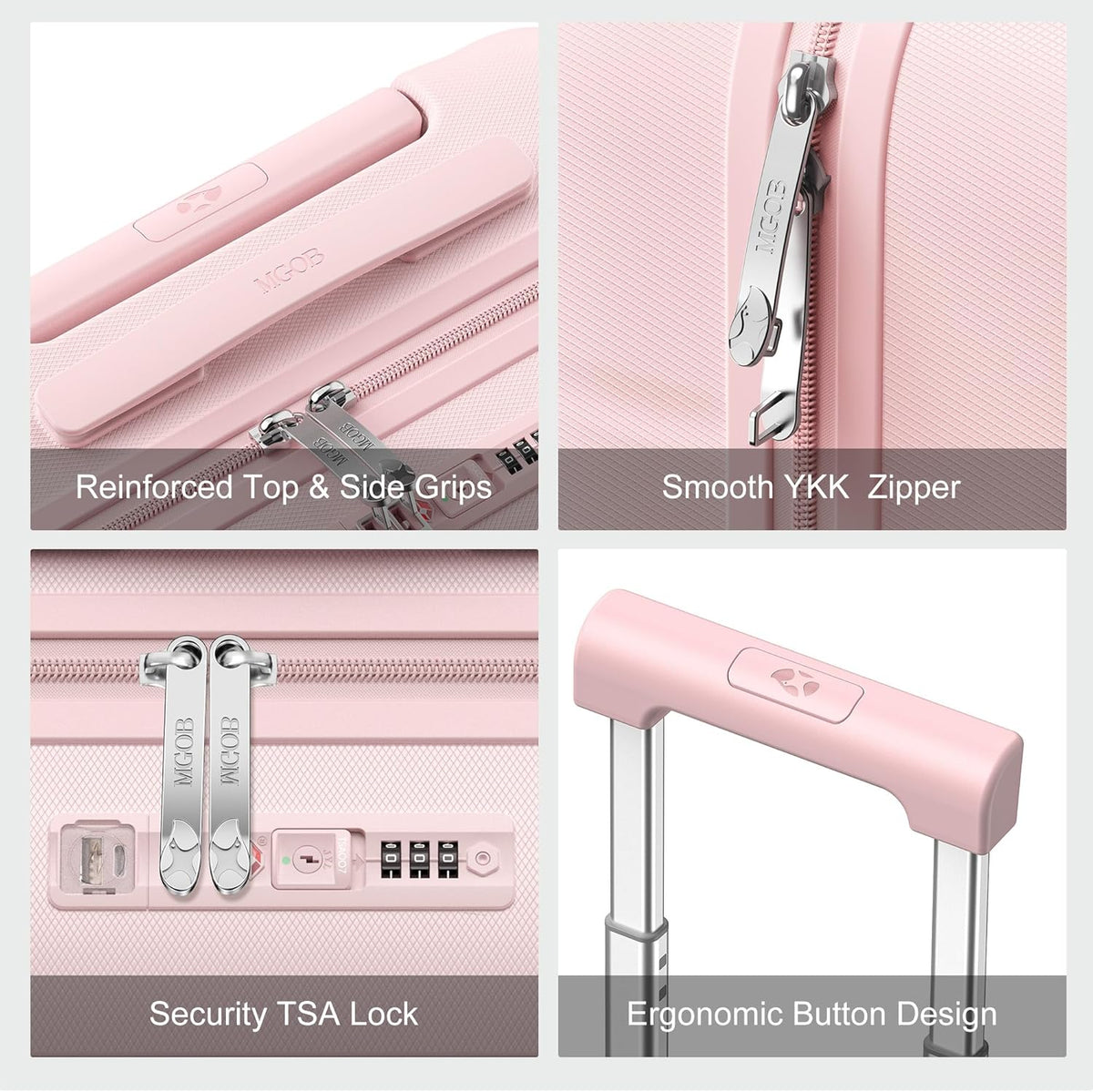 Hardshell Carry On Luggage with Spinner Wheels & Built-in TSA Lock,PC Durable Suitcase Rolling Luggage with Scratch-Resistant Surface, Pink