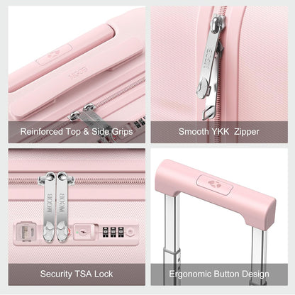 Hardshell Carry On Luggage with Spinner Wheels & Built-in TSA Lock,PC Durable Suitcase Rolling Luggage with Scratch-Resistant Surface, Pink
