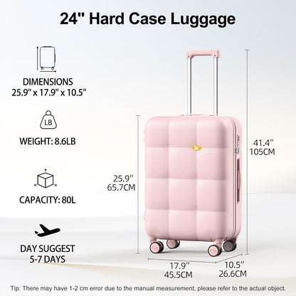 Hardshell Carry On Luggage with Spinner Wheels & Built-in TSA Lock,PC Durable Suitcase Rolling Luggage with Scratch-Resistant Surface, Pink