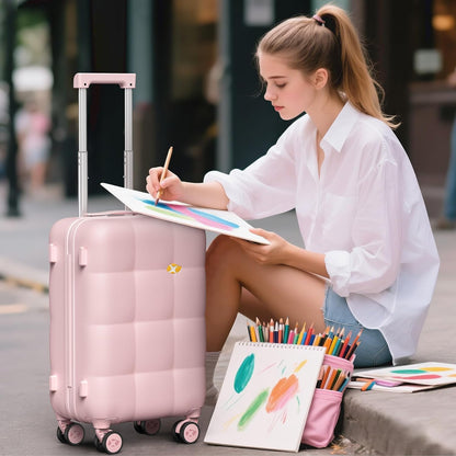 Hardshell Carry On Luggage with Spinner Wheels & Built-in TSA Lock,PC Durable Suitcase Rolling Luggage with Scratch-Resistant Surface, Pink