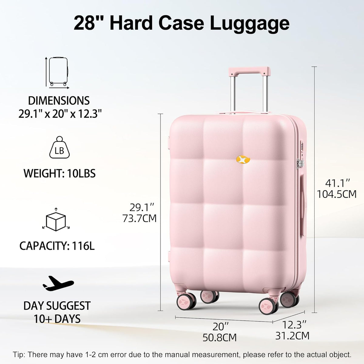 Hardshell Carry On Luggage with Spinner Wheels & Built-in TSA Lock,PC Durable Suitcase Rolling Luggage with Scratch-Resistant Surface, Pink