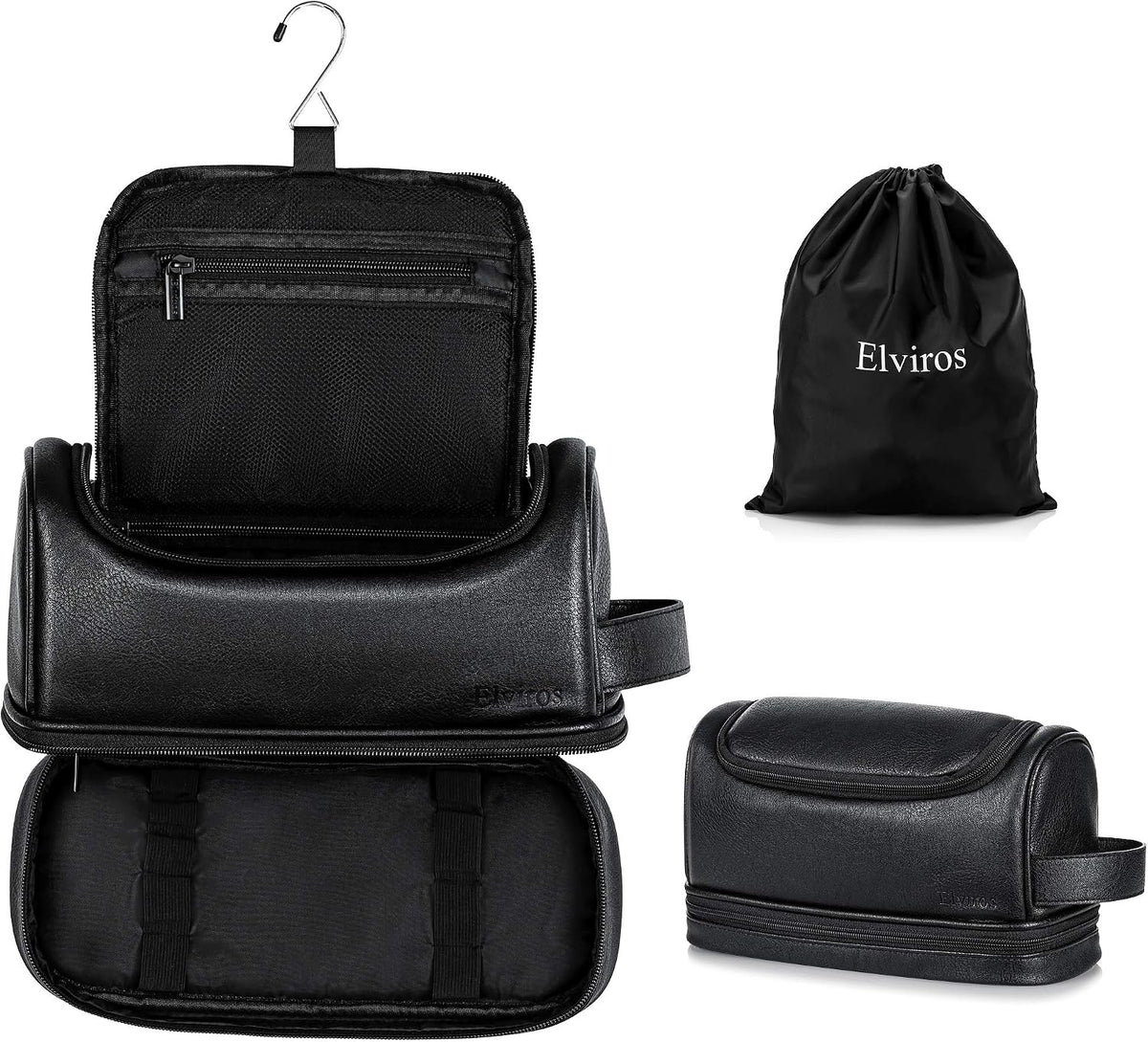 Hanging Toiletry Bag for Men PU Leather Shaving Dopp Kit, Brown | Water-Resistant Travel Organizer with Hanging Hook for Toiletries, Shaving Tools, Grooming Items, and Men’s Gifts