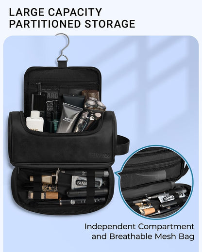 Hanging Toiletry Bag for Men PU Leather Shaving Dopp Kit, Brown | Water-Resistant Travel Organizer with Hanging Hook for Toiletries, Shaving Tools, Grooming Items, and Men’s Gifts