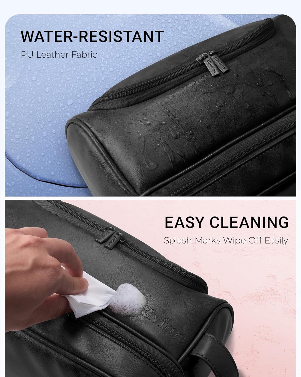 Hanging Toiletry Bag for Men PU Leather Shaving Dopp Kit, Brown | Water-Resistant Travel Organizer with Hanging Hook for Toiletries, Shaving Tools, Grooming Items, and Men’s Gifts