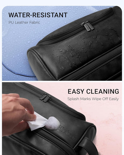 Hanging Toiletry Bag for Men PU Leather Shaving Dopp Kit, Brown | Water-Resistant Travel Organizer with Hanging Hook for Toiletries, Shaving Tools, Grooming Items, and Men’s Gifts