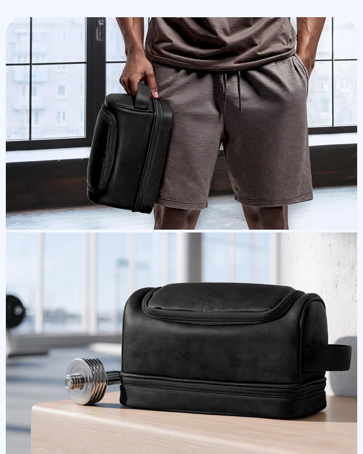 Hanging Toiletry Bag for Men PU Leather Shaving Dopp Kit, Brown | Water-Resistant Travel Organizer with Hanging Hook for Toiletries, Shaving Tools, Grooming Items, and Men’s Gifts