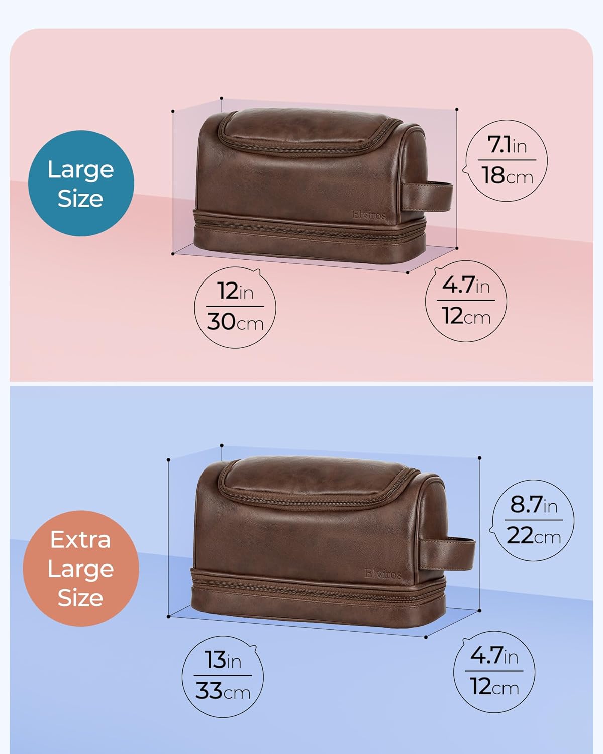Hanging Toiletry Bag for Men PU Leather Shaving Dopp Kit, Brown | Water-Resistant Travel Organizer with Hanging Hook for Toiletries, Shaving Tools, Grooming Items, and Men’s Gifts
