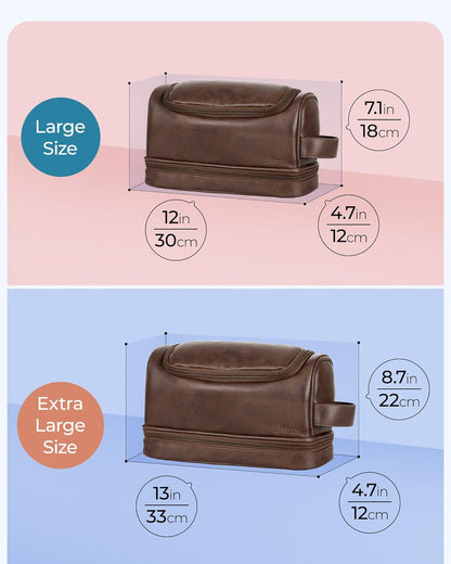 Hanging Toiletry Bag for Men PU Leather Shaving Dopp Kit, Brown | Water-Resistant Travel Organizer with Hanging Hook for Toiletries, Shaving Tools, Grooming Items, and Men’s Gifts