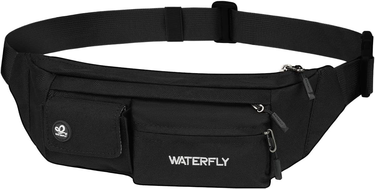 Small Crossbody Fanny Pack, Slim Waist Bag Chest Pouch Black | 5 Pocket, Lightweight, Water Resistant, Hip Bag for Travel Hiking Running Walking, Fits All Phones for Women Men