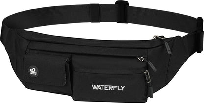 Small Crossbody Fanny Pack, Slim Waist Bag Chest Pouch Black | 5 Pocket, Lightweight, Water Resistant, Hip Bag for Travel Hiking Running Walking, Fits All Phones for Women Men