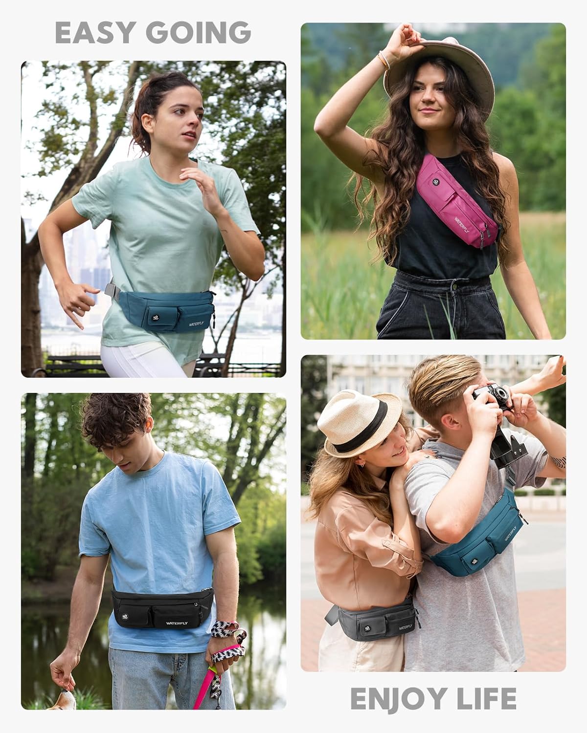 Small Crossbody Fanny Pack, Slim Waist Bag Chest Pouch Black | 5 Pocket, Lightweight, Water Resistant, Hip Bag for Travel Hiking Running Walking, Fits All Phones for Women Men