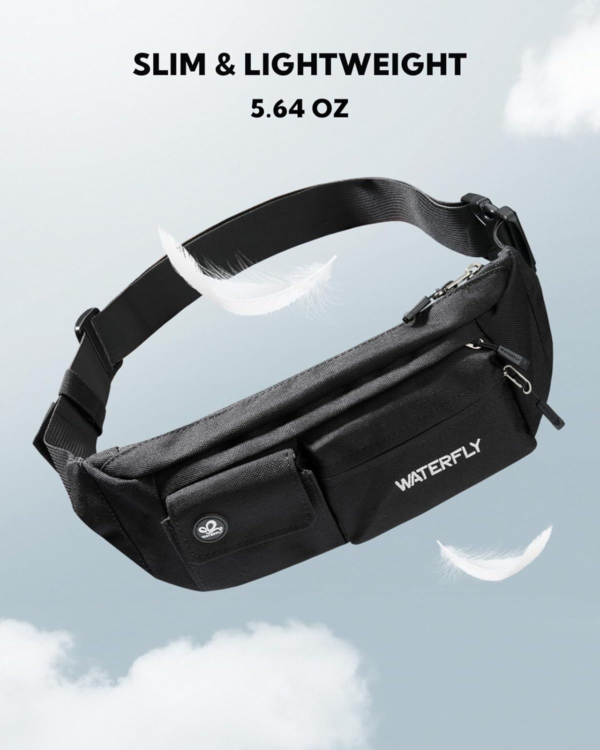 Small Crossbody Fanny Pack, Slim Waist Bag Chest Pouch Black | 5 Pocket, Lightweight, Water Resistant, Hip Bag for Travel Hiking Running Walking, Fits All Phones for Women Men