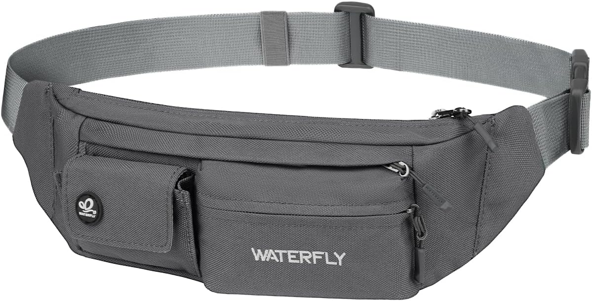 Small Crossbody Fanny Pack, Slim Waist Bag Chest Pouch Black | 5 Pocket, Lightweight, Water Resistant, Hip Bag for Travel Hiking Running Walking, Fits All Phones for Women Men