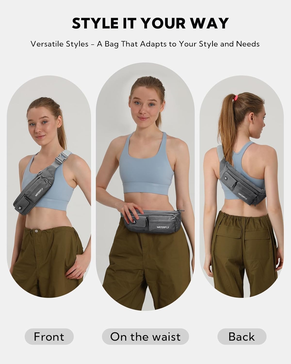 Small Crossbody Fanny Pack, Slim Waist Bag Chest Pouch Black | 5 Pocket, Lightweight, Water Resistant, Hip Bag for Travel Hiking Running Walking, Fits All Phones for Women Men