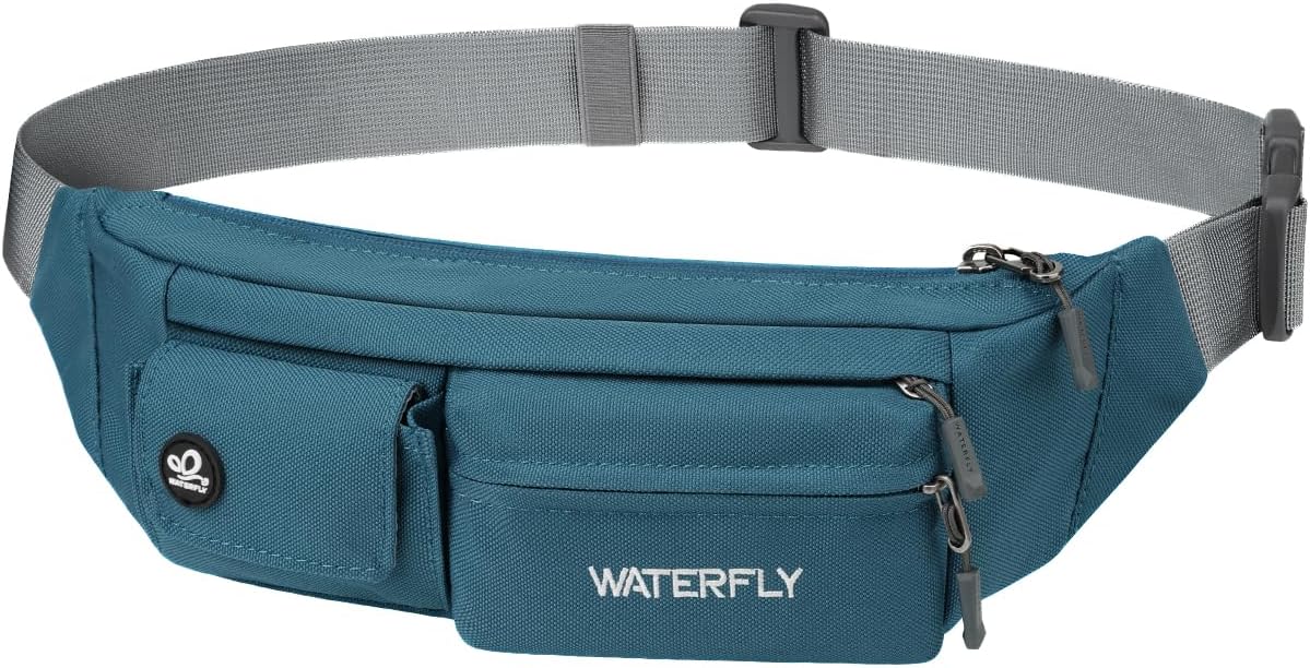 Small Crossbody Fanny Pack, Slim Waist Bag Chest Pouch Black | 5 Pocket, Lightweight, Water Resistant, Hip Bag for Travel Hiking Running Walking, Fits All Phones for Women Men