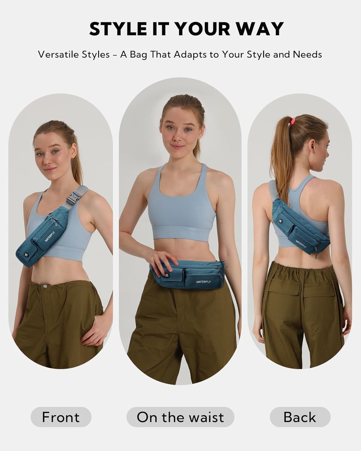 Small Crossbody Fanny Pack, Slim Waist Bag Chest Pouch Black | 5 Pocket, Lightweight, Water Resistant, Hip Bag for Travel Hiking Running Walking, Fits All Phones for Women Men