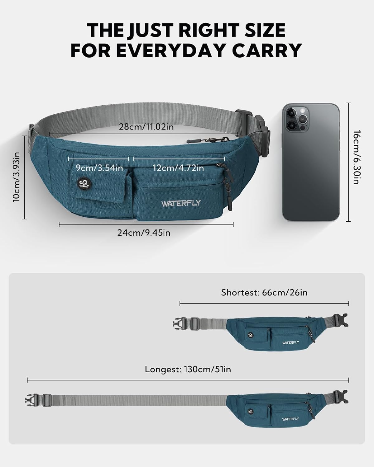 Small Crossbody Fanny Pack, Slim Waist Bag Chest Pouch Black | 5 Pocket, Lightweight, Water Resistant, Hip Bag for Travel Hiking Running Walking, Fits All Phones for Women Men