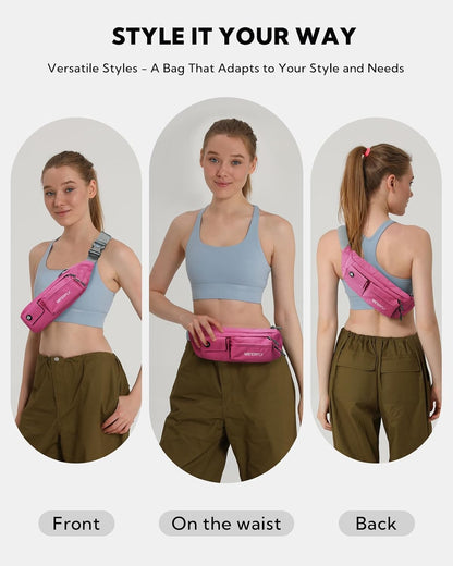 Small Crossbody Fanny Pack, Slim Waist Bag Chest Pouch Black | 5 Pocket, Lightweight, Water Resistant, Hip Bag for Travel Hiking Running Walking, Fits All Phones for Women Men