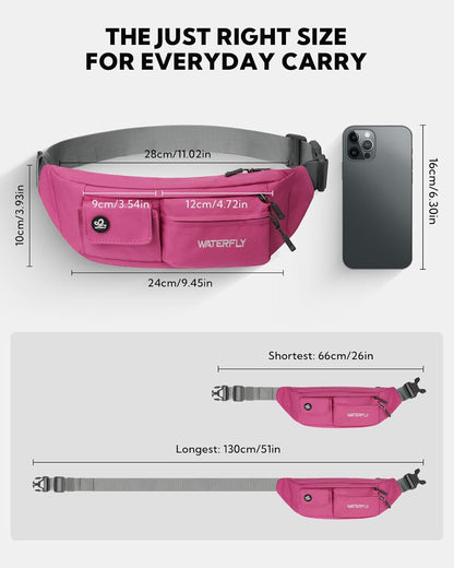 Small Crossbody Fanny Pack, Slim Waist Bag Chest Pouch Black | 5 Pocket, Lightweight, Water Resistant, Hip Bag for Travel Hiking Running Walking, Fits All Phones for Women Men