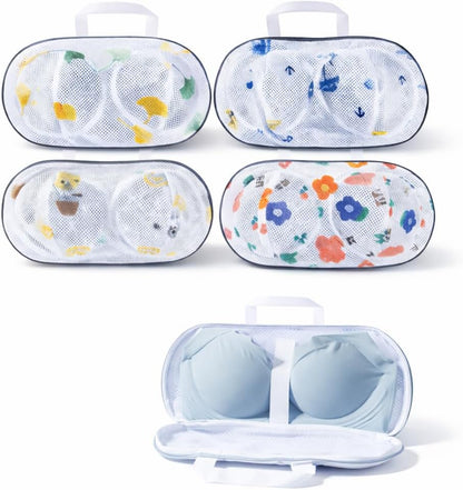 Bra Washing Protector Set, 4 Pcs Lingerie Laundry Bags with Molded Compartments, 360° Structured Support, Protect Underwire & Cups, Anti-Snag Breathable Mesh for Delicates